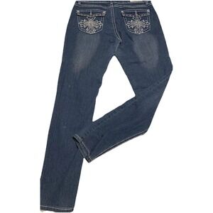 Richcow Jeans Sz‎ 11 32 x 30 Distressed Embroidered Blue Low Rise Streetwear